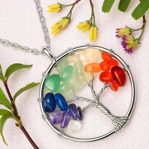 🆕️ Tree Of Life 🌳 Handmade Colorful Boho Chic Pendant With Natural Stones